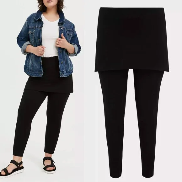 Torrid Black Skirted Leggings Layered Plus Size 2X Stretchy Comfy High Waist - Picture 3 of 14